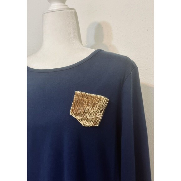 Quacker Factory Women Size L Blue Long Sleeve Sequined Front Pocket - Picture 3 of 11